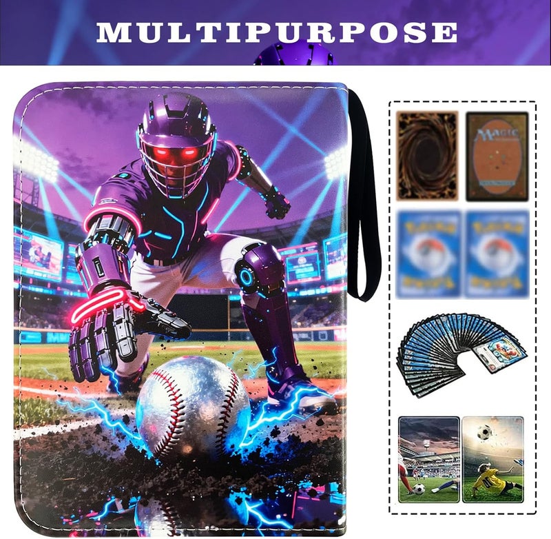 Rmannke Baseball Card Binder,Trading Card Binder 4 Pocket with 50 Removable Sleeves,Fits 400 Sport Cards,Trading Cards Holder Card Collectors Album - Image 4